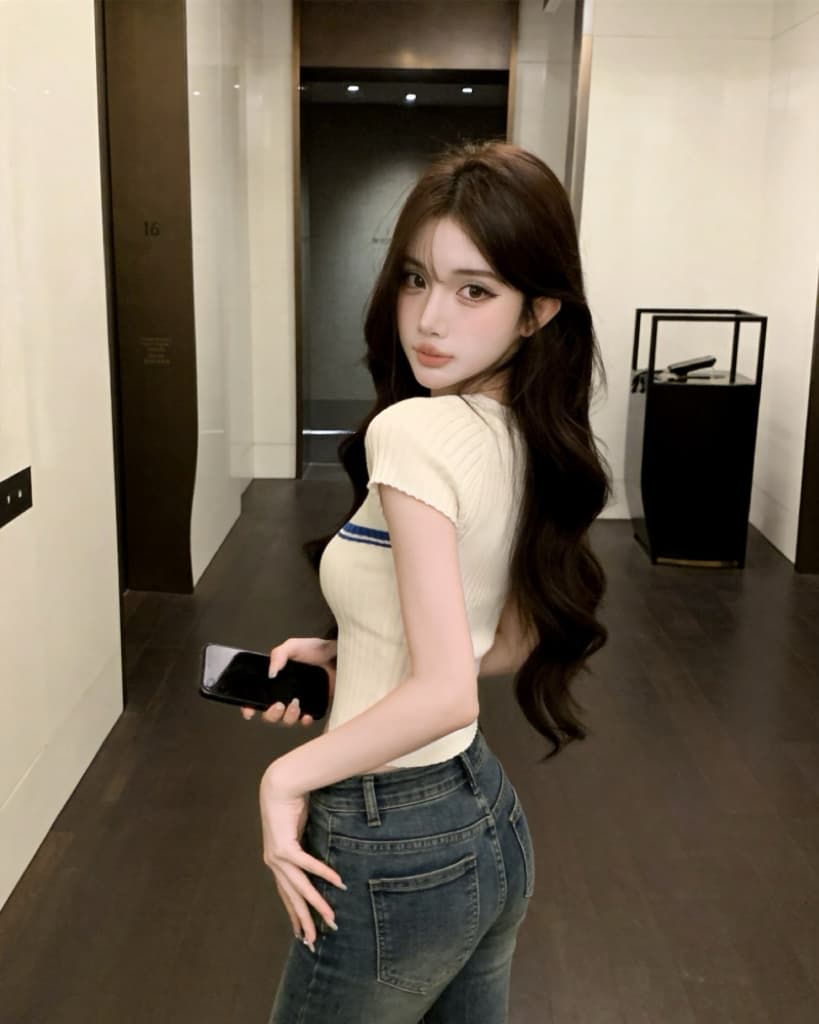 실사 새로운 한 부서 배색 수직 구덩이 기사 타이트 니트 반팔 맨위 여성 이미지 4