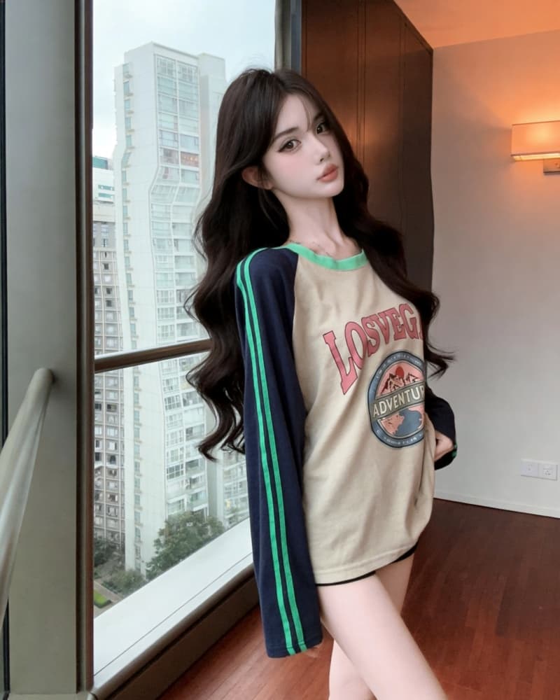실사 새로운 한 부서 얇은 스타일 배색 프린트 긴팔 티셔츠 태양 보호 셔츠 여성 상세 이미지 4
