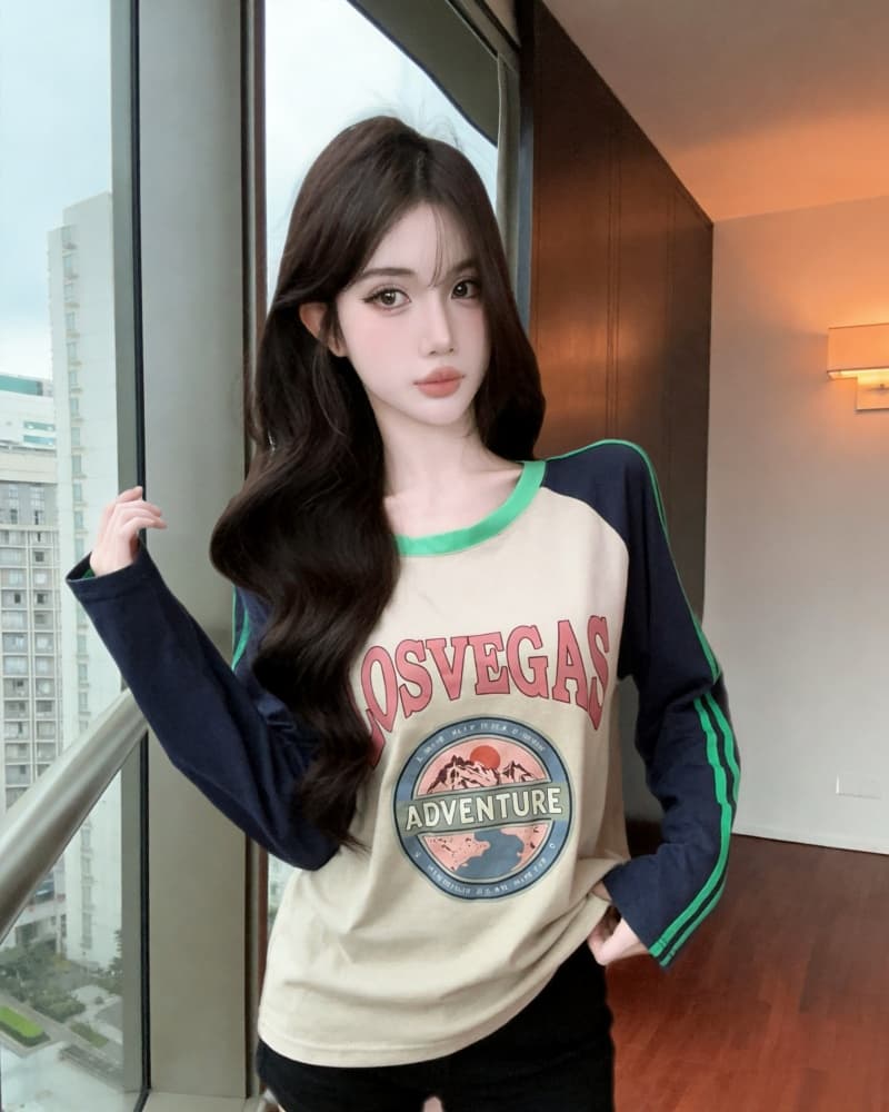 실사 새로운 한 부서 얇은 스타일 배색 프린트 긴팔 티셔츠 태양 보호 셔츠 여성 상세 이미지 11