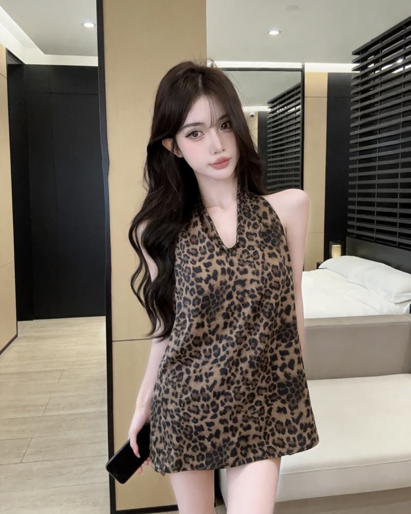실사 새로운 순수한 욕망 바람 레오파드 무늬 V넥 행침 목 조끼 맨위 여성 벨트 포함 상세 이미지 9
