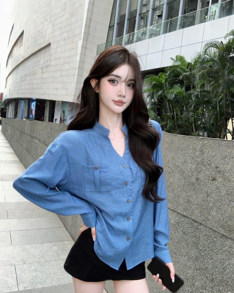 실사 새로운 오래된 돈 바람 톰 글 래 원인 블루 면 린넨 긴팔 자외선 차단 여성 셔츠 상세 이미지 6
