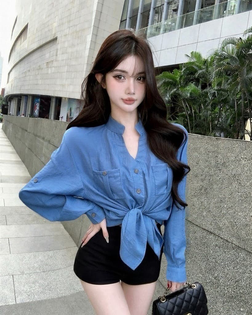 실사 새로운 오래된 돈 바람 톰 글 래 원인 블루 면 린넨 긴팔 자외선 차단 여성 셔츠 상세 이미지 9