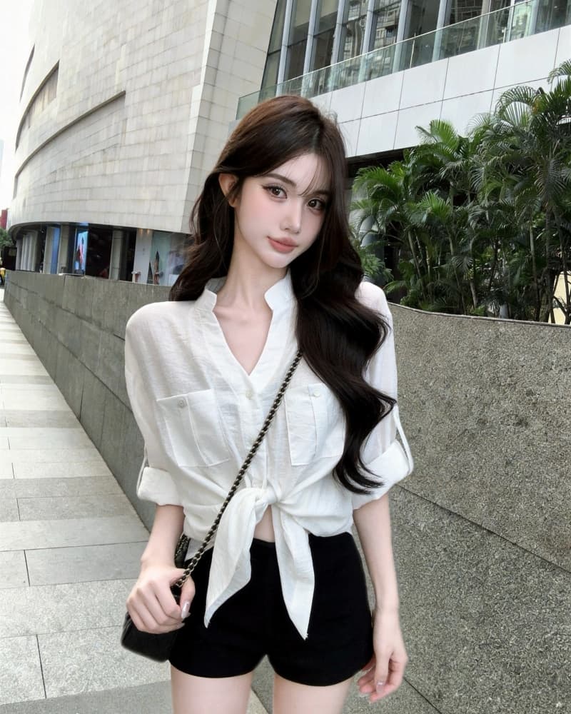 실사 새로운 오래된 돈 바람 톰 글 래 원인 블루 면 린넨 긴팔 자외선 차단 여성 셔츠 상세 이미지 10
