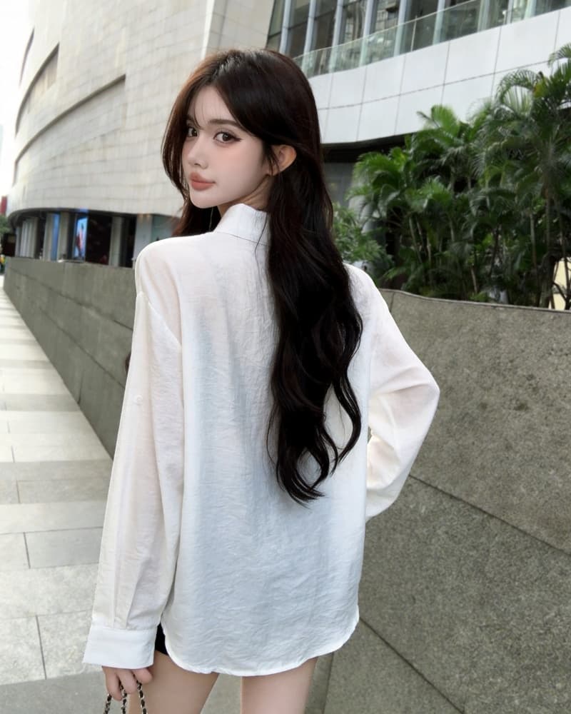 실사 새로운 오래된 돈 바람 톰 글 래 원인 블루 면 린넨 긴팔 자외선 차단 여성 셔츠 상세 이미지 13