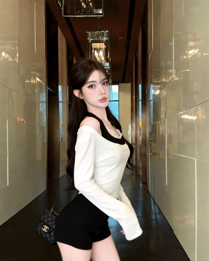 실사 새로운 순수한 욕망 행침 목 캐미솔 티셔츠 맨위 두 조각 여성 세트 상세 이미지 9
