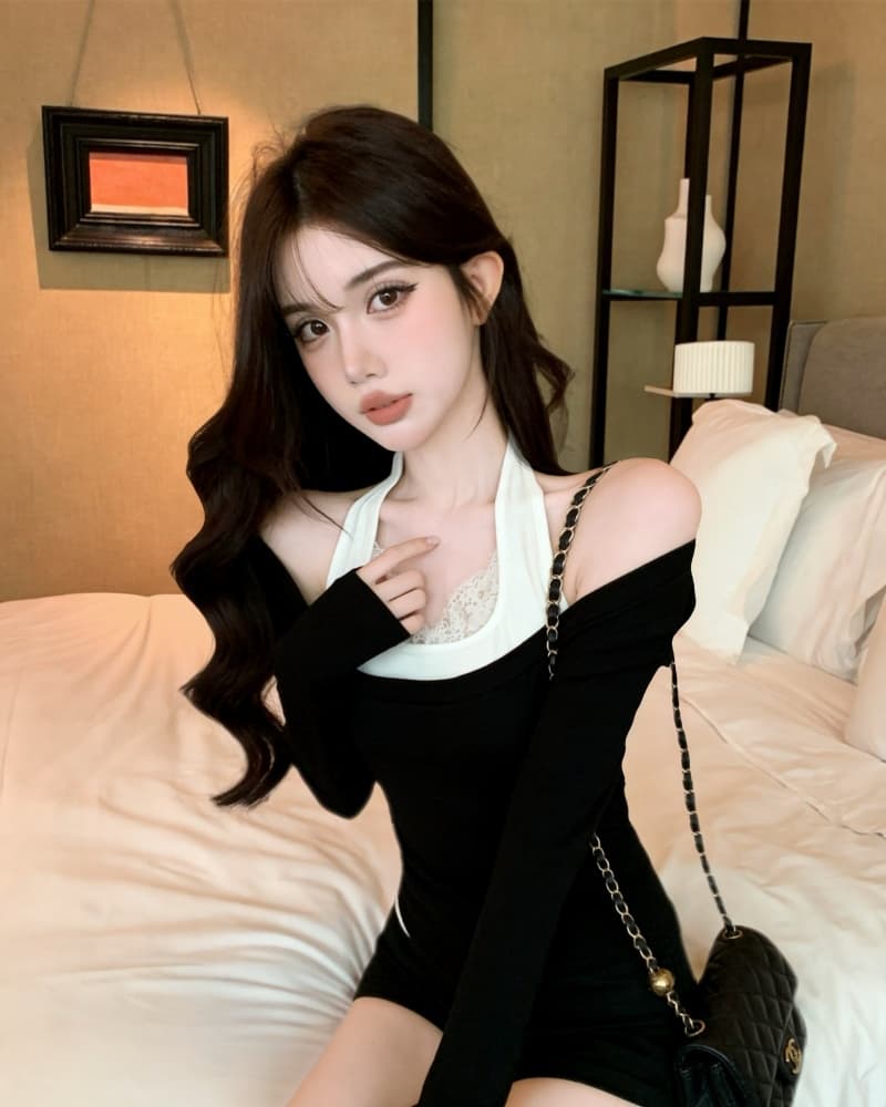 실사 새로운 순수한 욕망 행침 목 캐미솔 티셔츠 맨위 두 조각 여성 세트 상세 이미지 14