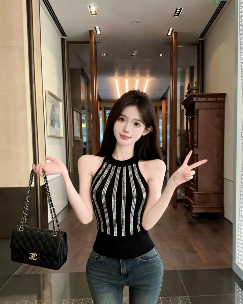 실사 새로운 핫걸 앞면과 뒷면 둘 착용 백리스 핫픽스 행침 목 니트 스웨터 여성 상세 이미지 11