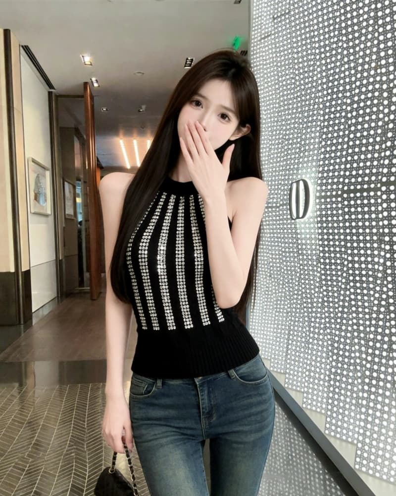 실사 새로운 핫걸 앞면과 뒷면 둘 착용 백리스 핫픽스 행침 목 니트 스웨터 여성 상세 이미지 12
