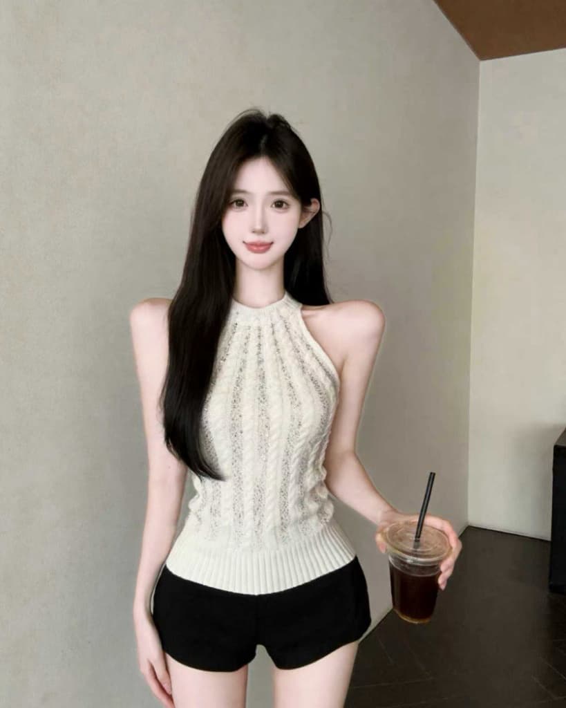 실사 새로운 순수한 욕망 앞면과 뒷면 둘 착용 백리스 핫픽스 행침 목 니트 스웨터 여성 상세 이미지 7
