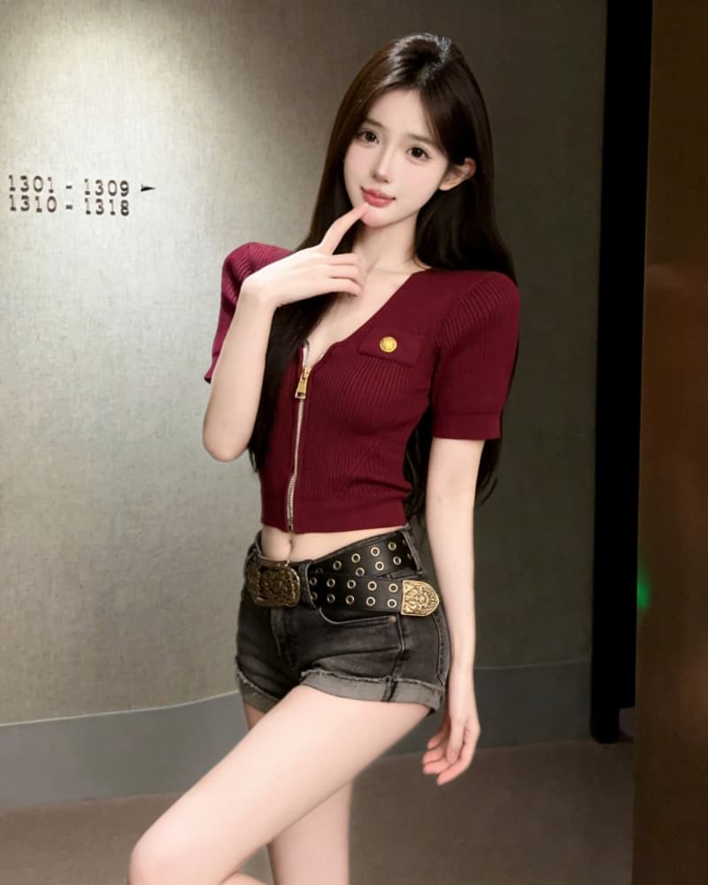 실사 새로운 작은 샤넬 스타일 지퍼 V넥 반팔 니트 티셔츠 여성 상세 이미지 14