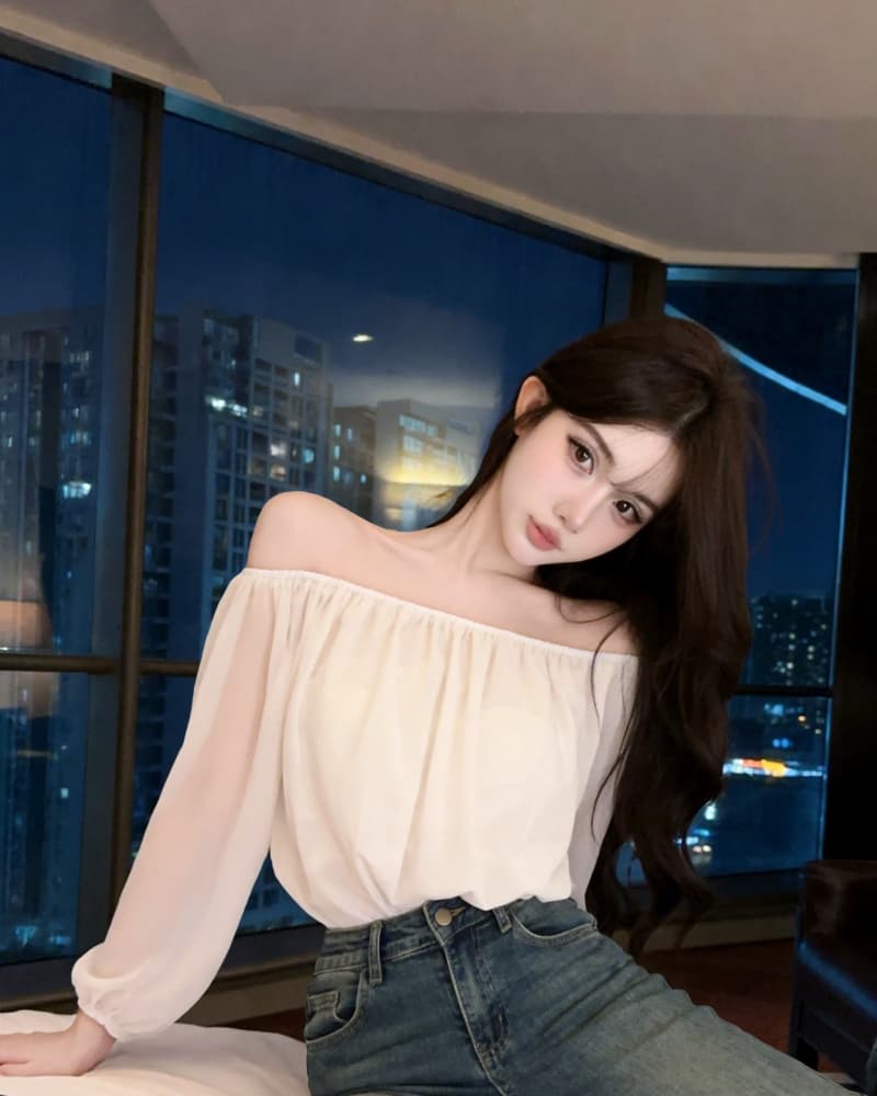 실사 새로운 섹시함 레오파드 무늬 쉬폰 오프숄더 거품 소매 맨위 여성 상세 이미지 22