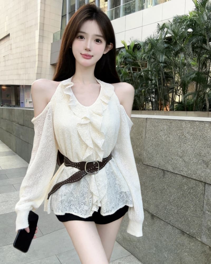 실사 새로운 고유 한 V넥 요금 레이스 오프숄더 레이스 맨위 여성 벨트 포함