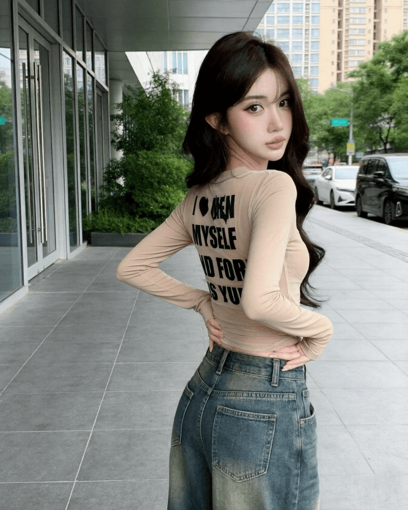 실사 새로운 섹시함 뒤로 ~을 통해 센스 망사 패치워크 프린트 순면 티셔츠 여성 벨트 가슴 패드 상세 이미지 11