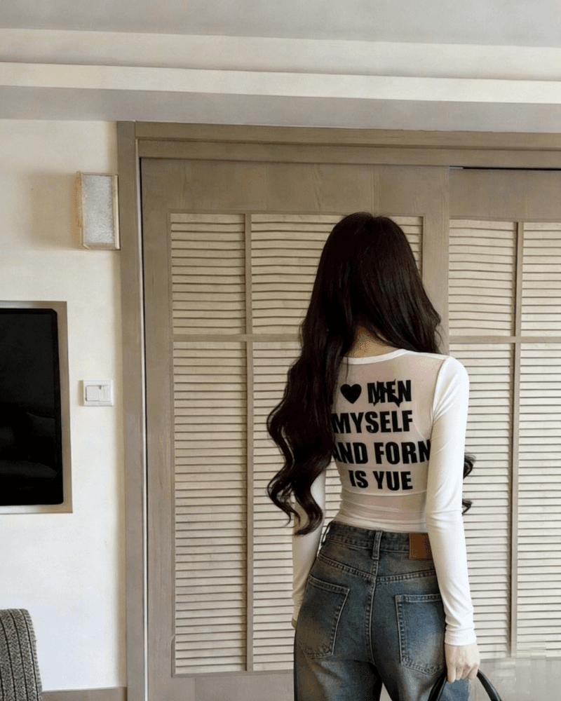 실사 새로운 섹시함 뒤로 ~을 통해 센스 망사 패치워크 프린트 순면 티셔츠 여성 벨트 가슴 패드 상세 이미지 7