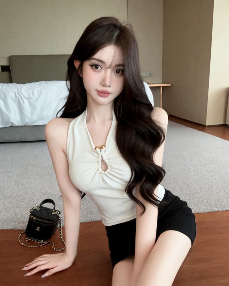 실사 새로운 명문 여성 품격 행침 목 V넥 캐미솔 벨트 가슴 패드 상세 이미지 10