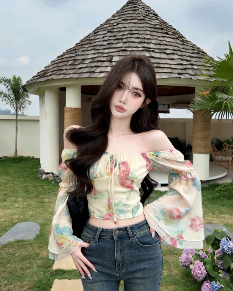 실사 새로운 고유 한 헤일로 염색 꽃무늬 광장 칼라 펌프 로프 긴팔 안감 안감 여성 상세 이미지 8