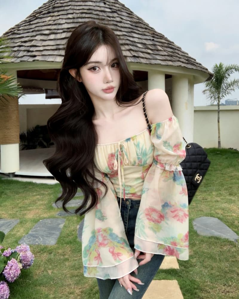 실사 새로운 고유 한 헤일로 염색 꽃무늬 광장 칼라 펌프 로프 긴팔 안감 안감 여성 상세 이미지 9