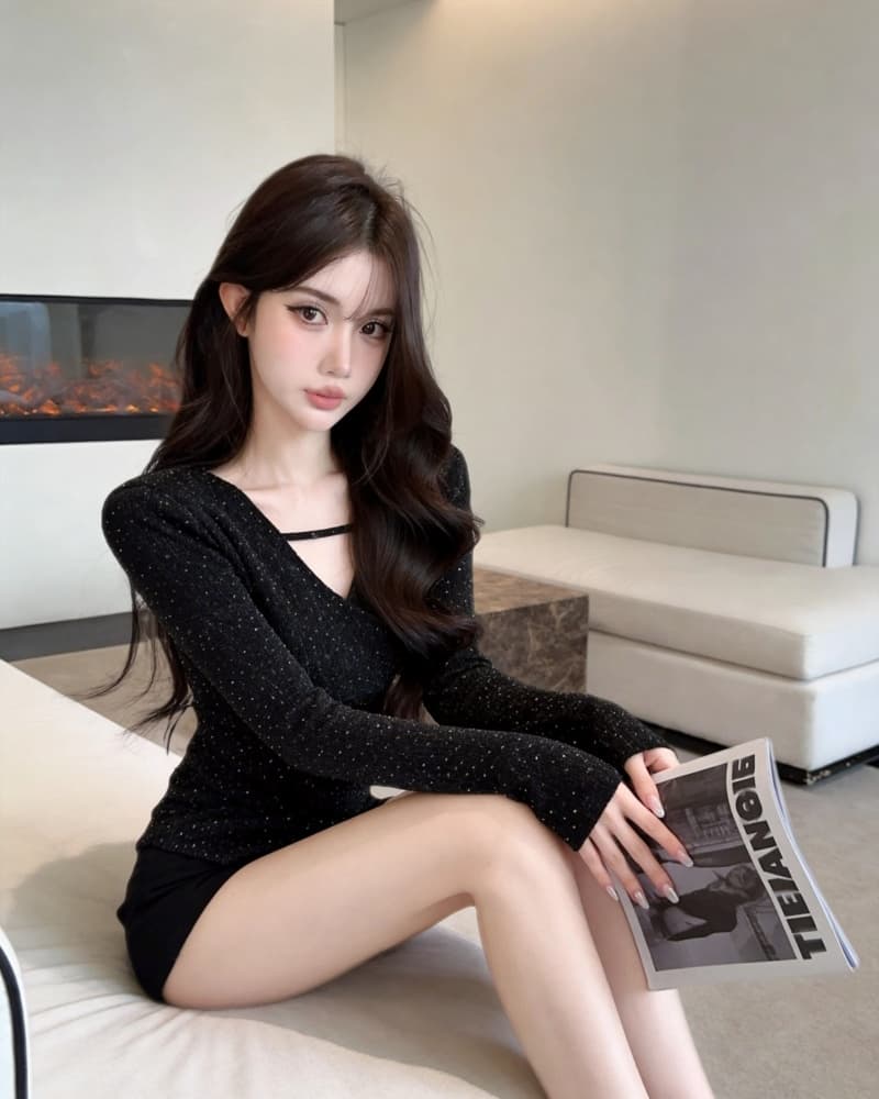 실사 새로운 순수한 욕망 불규칙 V넥 플래시 훈련 몸매 가꾸기 외국 가스 작은 셔츠 여성 상세 이미지 15
