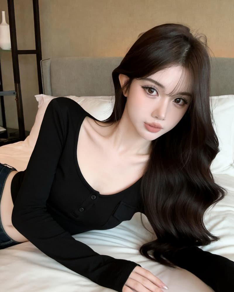 실사 새로운 핫걸 u 칼라 헨리 버클 작은 주머니 양모 긴팔 티셔츠 여성 이미지 3