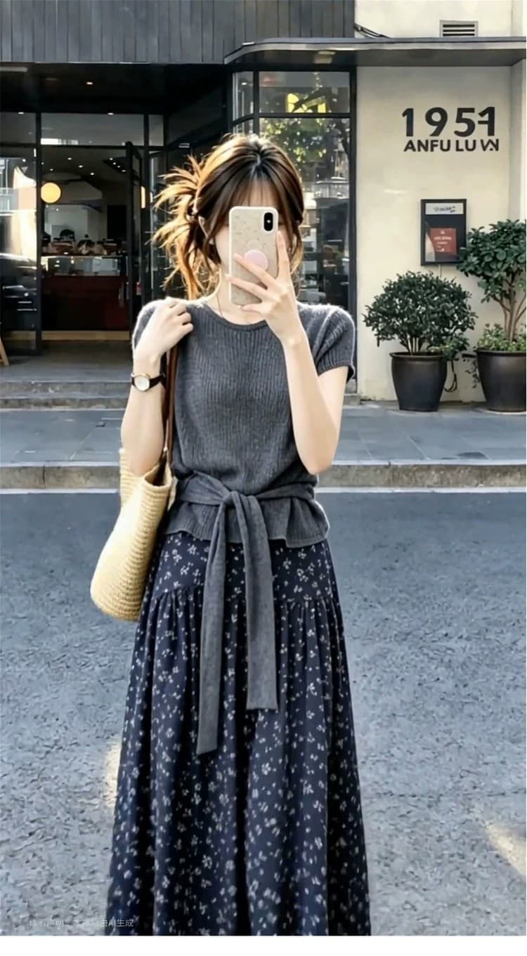 한 부서 chic 반팔 드레스 아이들 여름 2026 새로운 배 종류 몸 착용 가져 가라. 꽃무늬 반신 치마 세트 상세 이미지 5