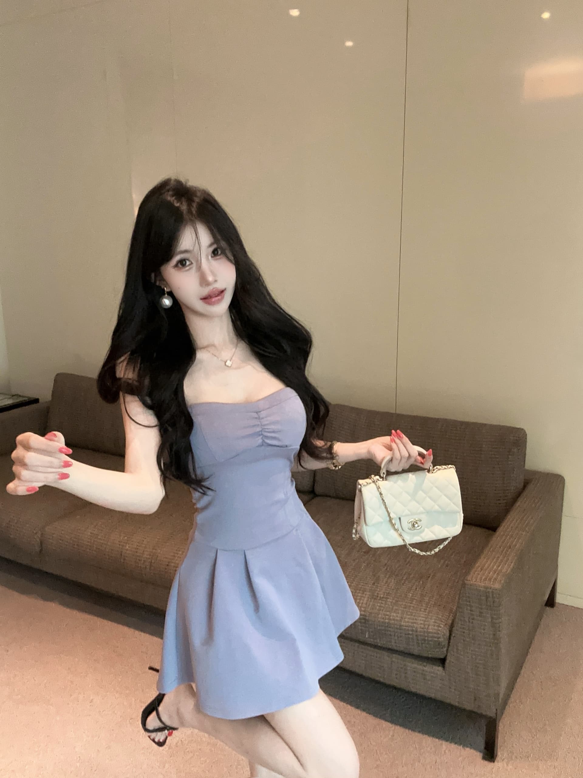 실사 새로운 다용도 섹시함 튜브탑 허리 수축 큰 진자 섹시함 슬림해 보이는 슬립 드레스 상세 이미지 13