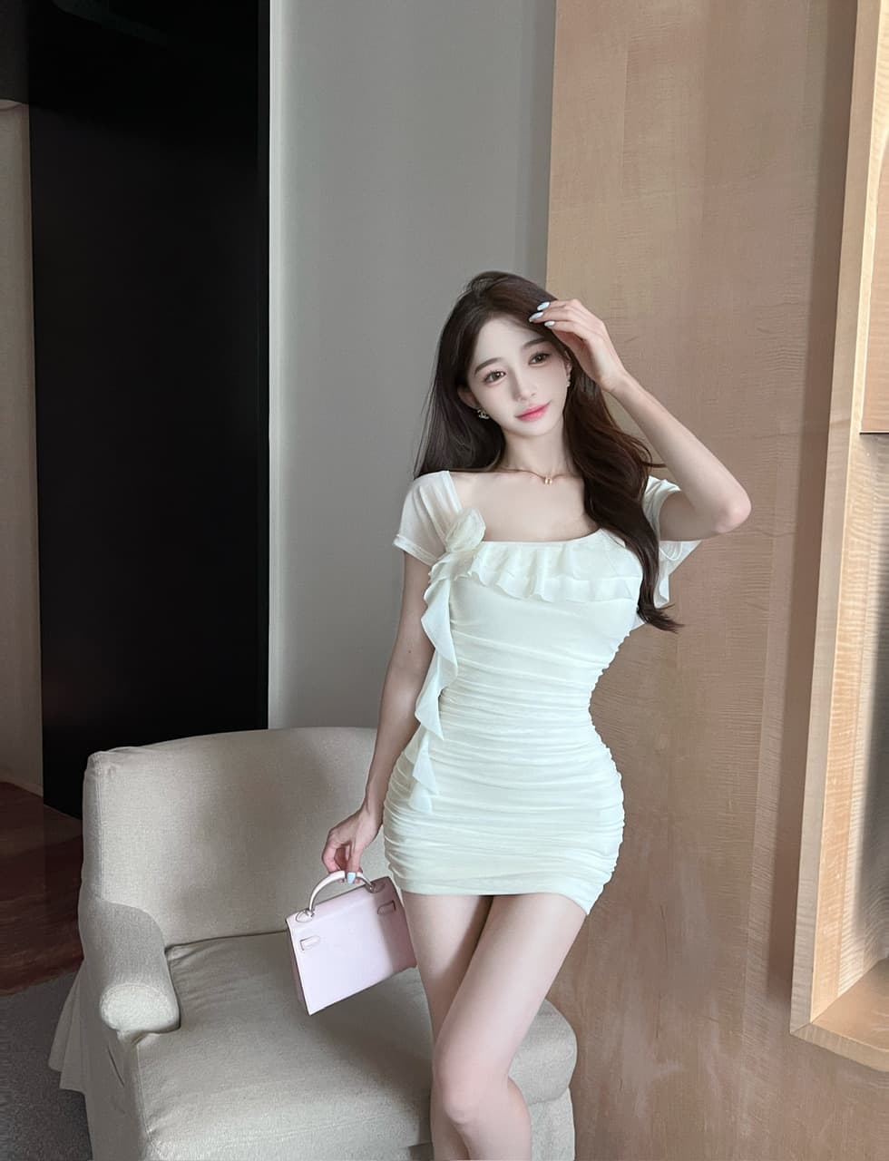 실사 새로운 다용도 섹시함 망사 반팔 술 만나는 슬림해 보이는 타이트 스커트 드레스 상세 이미지 7