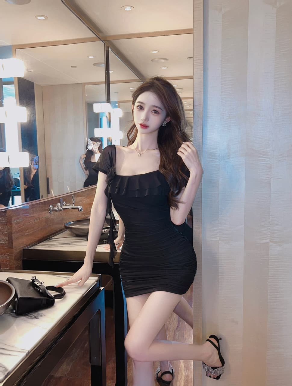실사 새로운 다용도 섹시함 망사 반팔 술 만나는 슬림해 보이는 타이트 스커트 드레스 상세 이미지 21