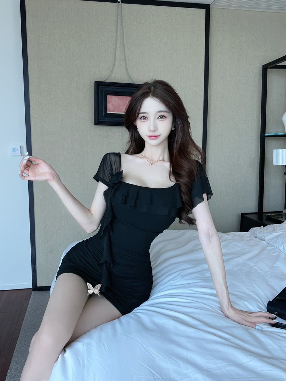 실사 새로운 다용도 섹시함 망사 반팔 술 만나는 슬림해 보이는 타이트 스커트 드레스 상세 이미지 22