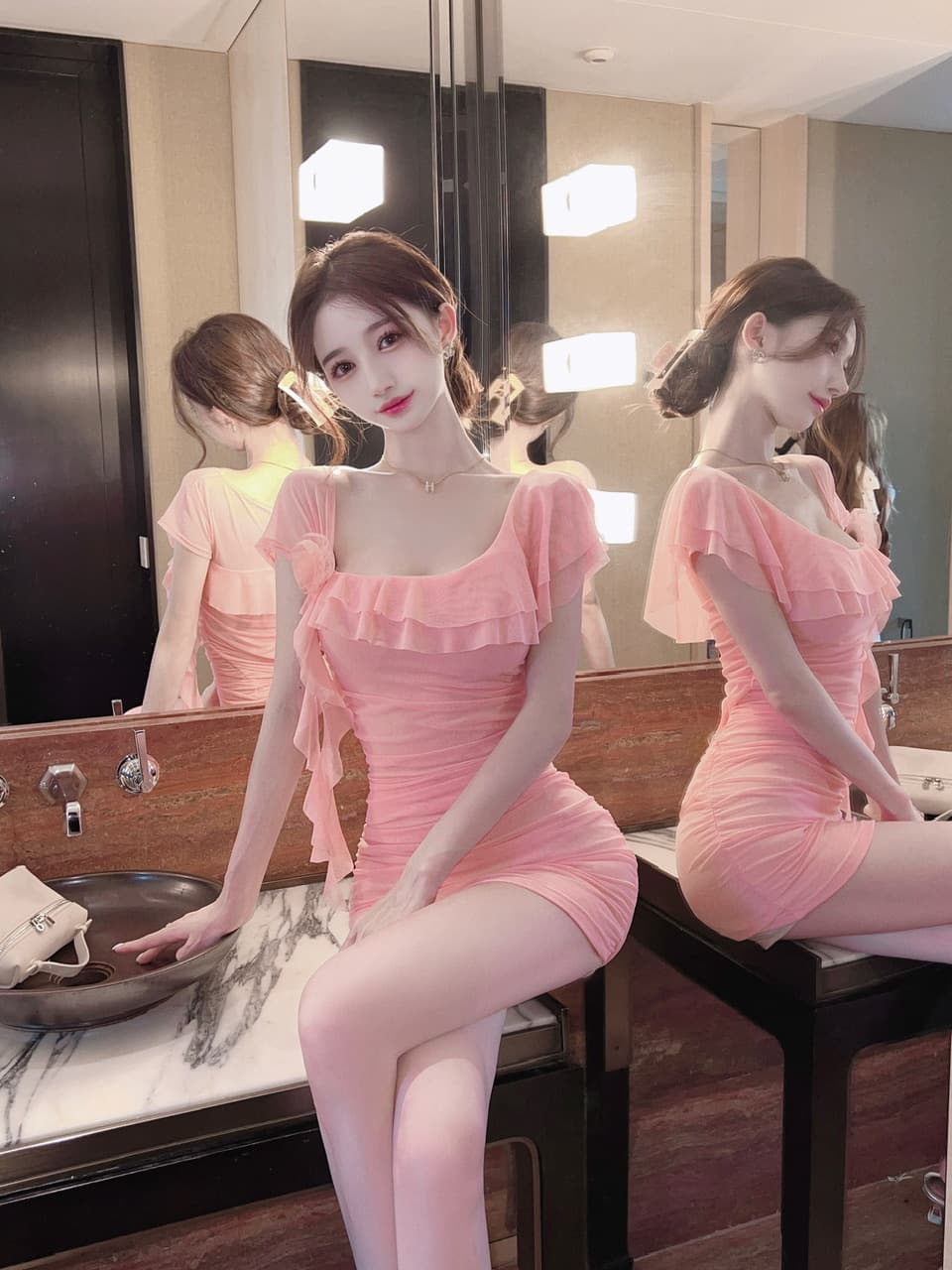 실사 새로운 다용도 섹시함 망사 반팔 술 만나는 슬림해 보이는 타이트 스커트 드레스 상세 이미지 36