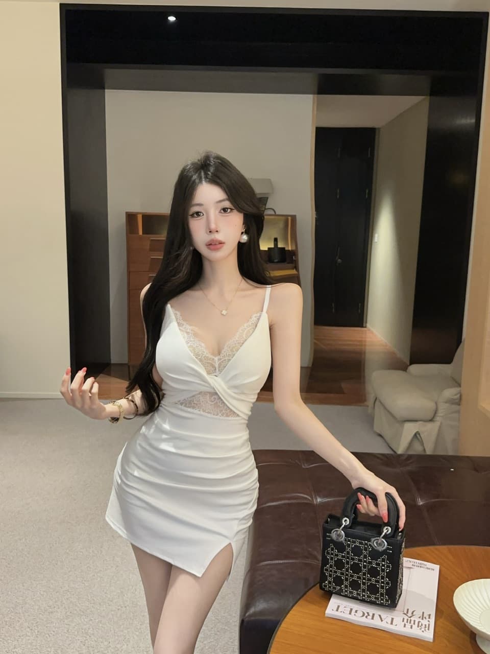 실사 새로운 섹시함 레이스 조각 쇼트 스타일 타이트 스커트 드레스 복장 슬립 치마 상세 이미지 12