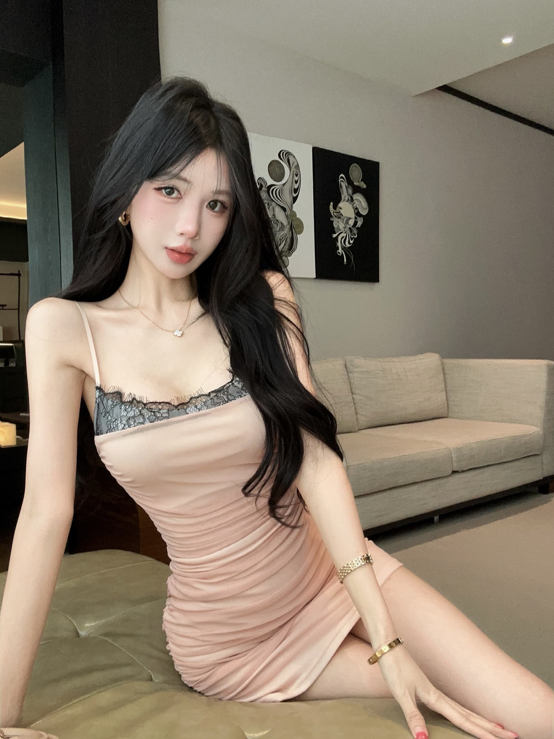 실사 새로운 망사 패치워크 레이스 섹시함 반팔 슬립 타이트 스커트 드레스 복장 이미지 2