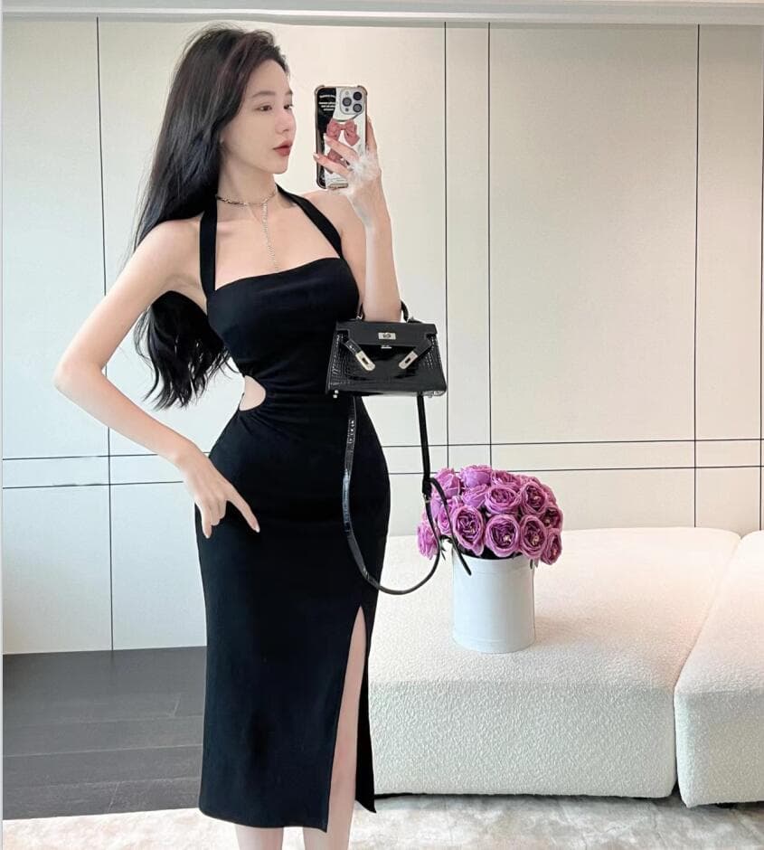 실사 새로운 행침 목 치마 슬림해 보이는 허리 수축 섹시함 이슬 허리 허리 수축 슬림해 보이는 트임 타이트 스커트 드레스 상세 이미지 2