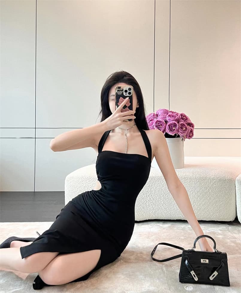 실사 새로운 행침 목 치마 슬림해 보이는 허리 수축 섹시함 이슬 허리 허리 수축 슬림해 보이는 트임 타이트 스커트 드레스 상세 이미지 7