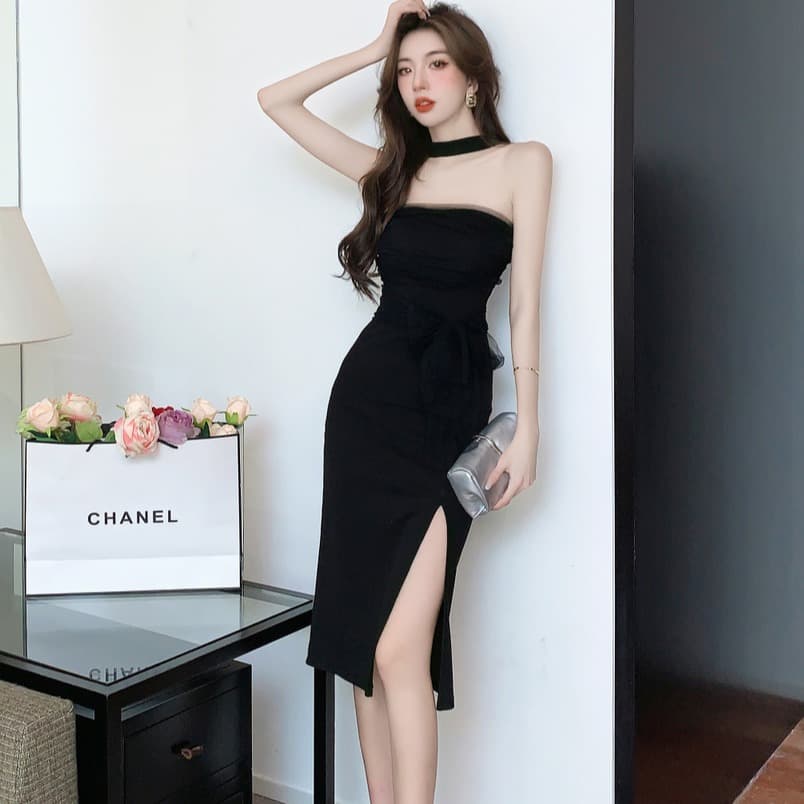 실사 섹시함 행침 목 싸움 망사 슬림해 보이는 중간 길이 치마 다용도 타이트 스커트 드레스 벨트 포함 이미지 5