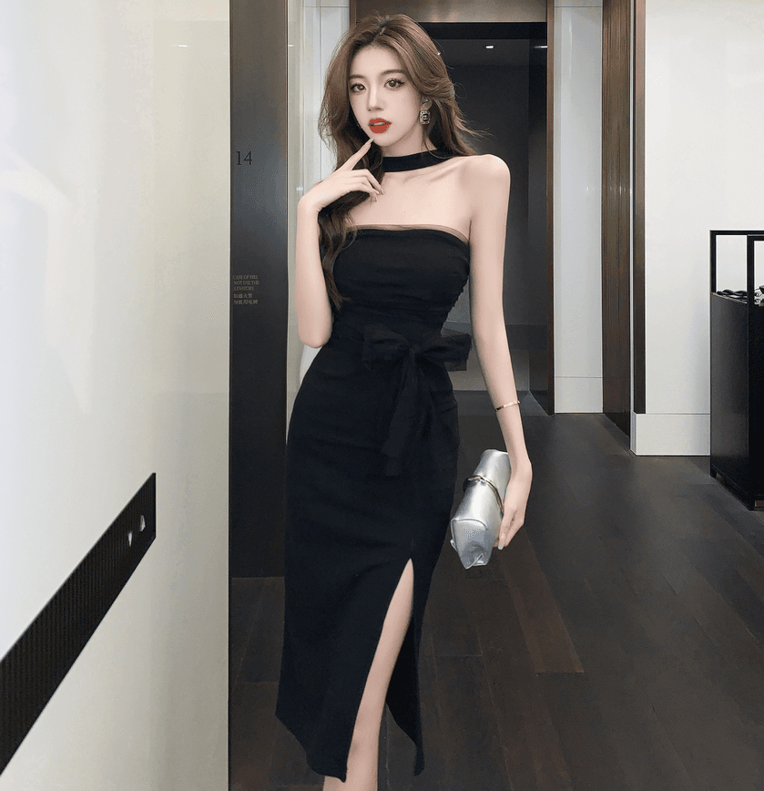 실사 섹시함 행침 목 싸움 망사 슬림해 보이는 중간 길이 치마 다용도 타이트 스커트 드레스 벨트 포함 상세 이미지 6