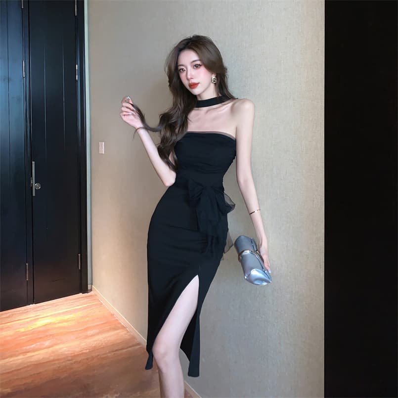 실사 섹시함 행침 목 싸움 망사 슬림해 보이는 중간 길이 치마 다용도 타이트 스커트 드레스 벨트 포함 상세 이미지 10