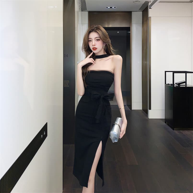 실사 섹시함 행침 목 싸움 망사 슬림해 보이는 중간 길이 치마 다용도 타이트 스커트 드레스 벨트 포함 상세 이미지 14