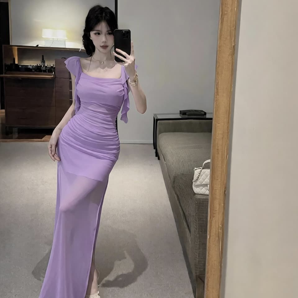 실사 새로운 다용도 슬림해 보이는 허리 수축 롱 코트 망사 드레스 복장 이미지 5