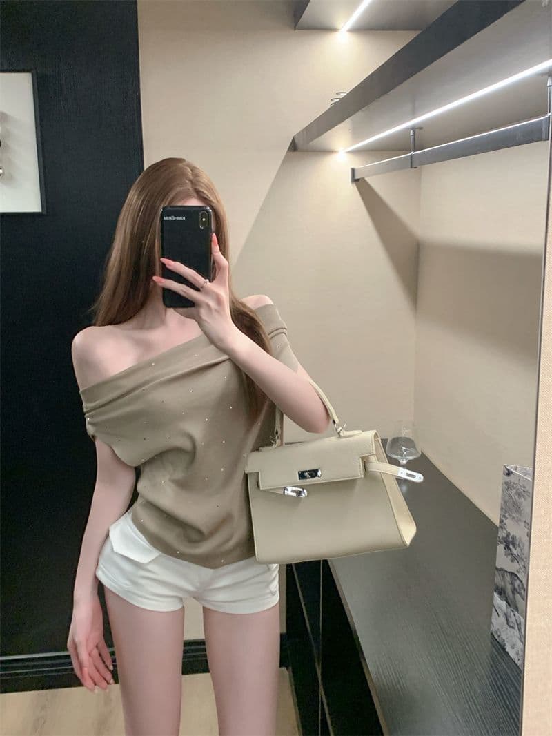 여름 새로운 부드러운 바람 레이스 레이스 라운드 넥 반팔 니트 스웨터 여성 몸매 가꾸기 품격 연령 감소 티셔츠 맨위 여성 상세 이미지 14