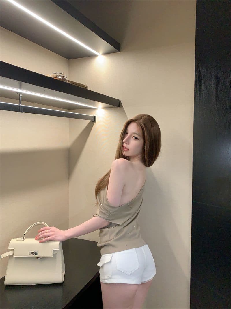 여름 새로운 부드러운 바람 레이스 레이스 라운드 넥 반팔 니트 스웨터 여성 몸매 가꾸기 품격 연령 감소 티셔츠 맨위 여성 상세 이미지 17