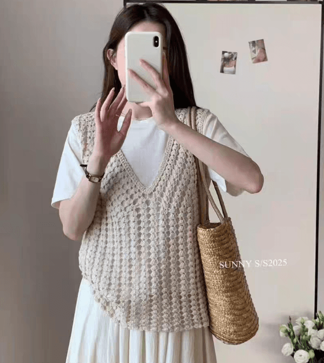 보헤미안 자수 홀로우 아웃 베스트 여성 코트 여름 빅 사이즈 지방 mm 외부 가져 가라. 오픈 가디건 민소매 조끼 맨위 상세 이미지 2