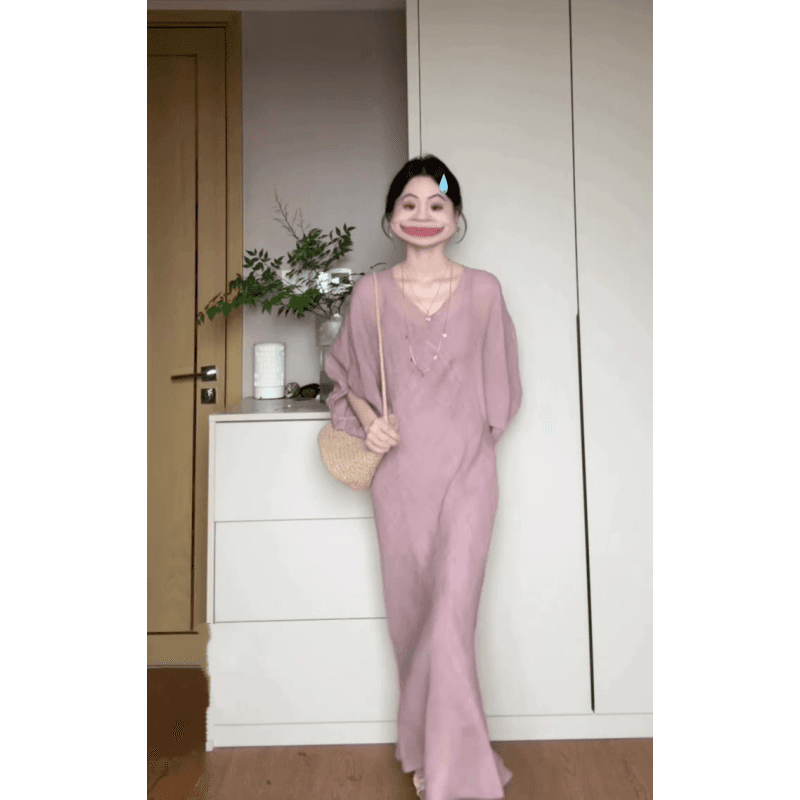 해변가 휴가 바람 허리 수축 긴팔 여성 드레스 2026 여름 꼬집기 허리 길다 치마 이미지 6