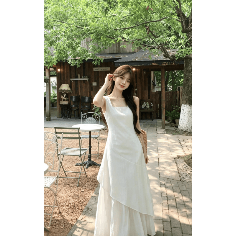 감기 센스 밑단 패치워크 슬림해 보이는 민소매 조끼 여성 드레스 여름 2026 새로운 루즈핏 슬림해 보이는 품격 롱 스커트 이미지 5