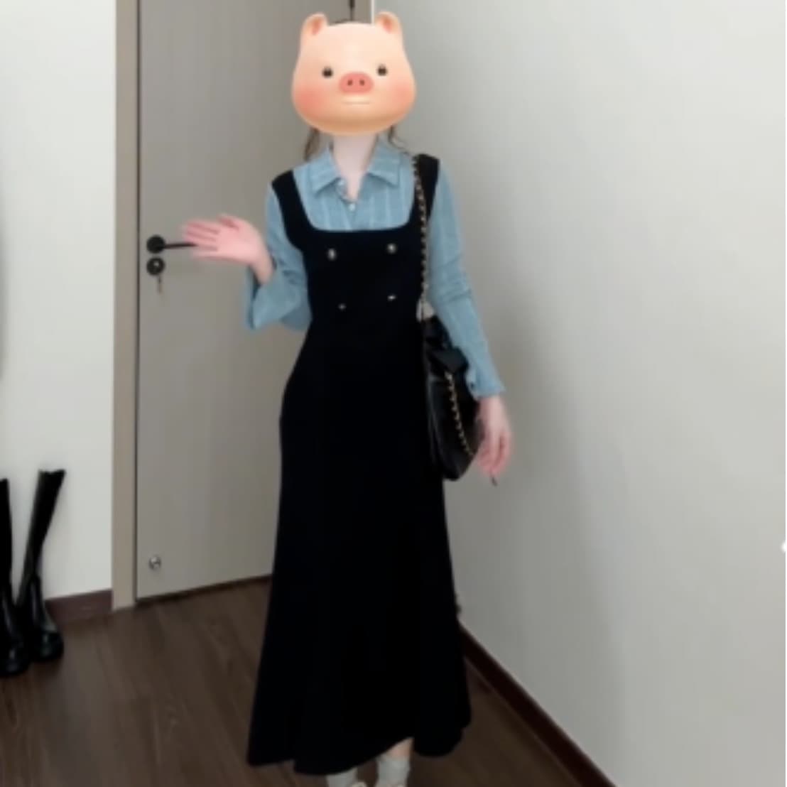 2026 이른 가을 새로운 페이크 레이어드 여성 드레스 디자인 센스 배색 패치워크 슬림해 보이는 품격 롱 스커트 이미지 6
