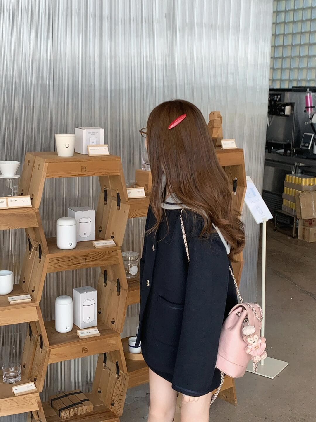 한 부서 학원 스타일 세트 여성 2026 가을 새로운 해군 칼라 배색 블루 색상 모직 세트 재킷 투피스 세트 상세 이미지 3