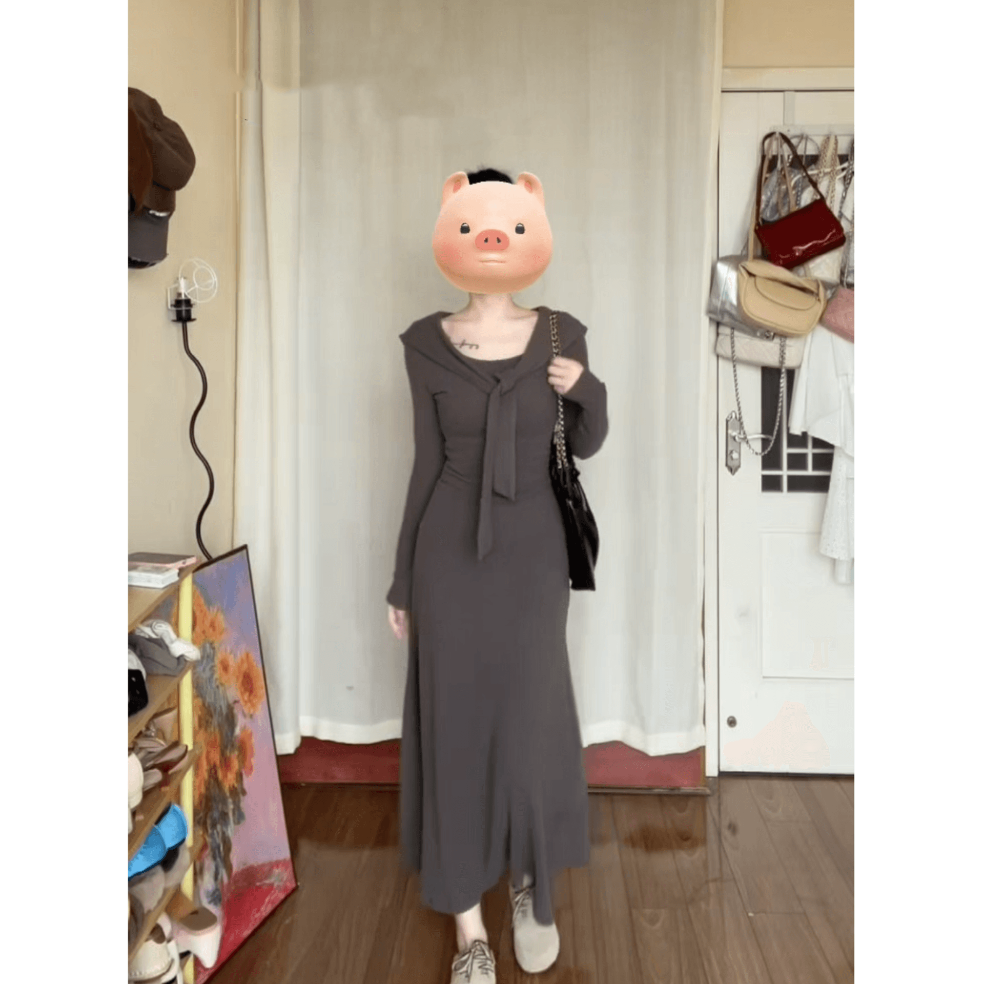 프랑스식 허리 수축 디자인 센스 긴팔 페이크 레이어드 여성 드레스 2026 이른 가을 새로운 몸매 가꾸기 슬림해 보이는 품격 롱 스커트 이미지 6