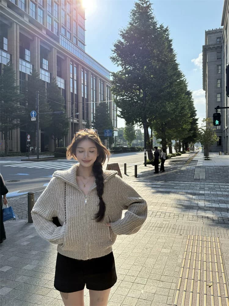 느긋한 윈디 폴로 칼라 지퍼 터틀넥 스웨터 오픈 가디건 여성 2026 가을 겨울 새로운 루즈핏 두꺼운 니트 스웨터 재킷 상세 이미지 31