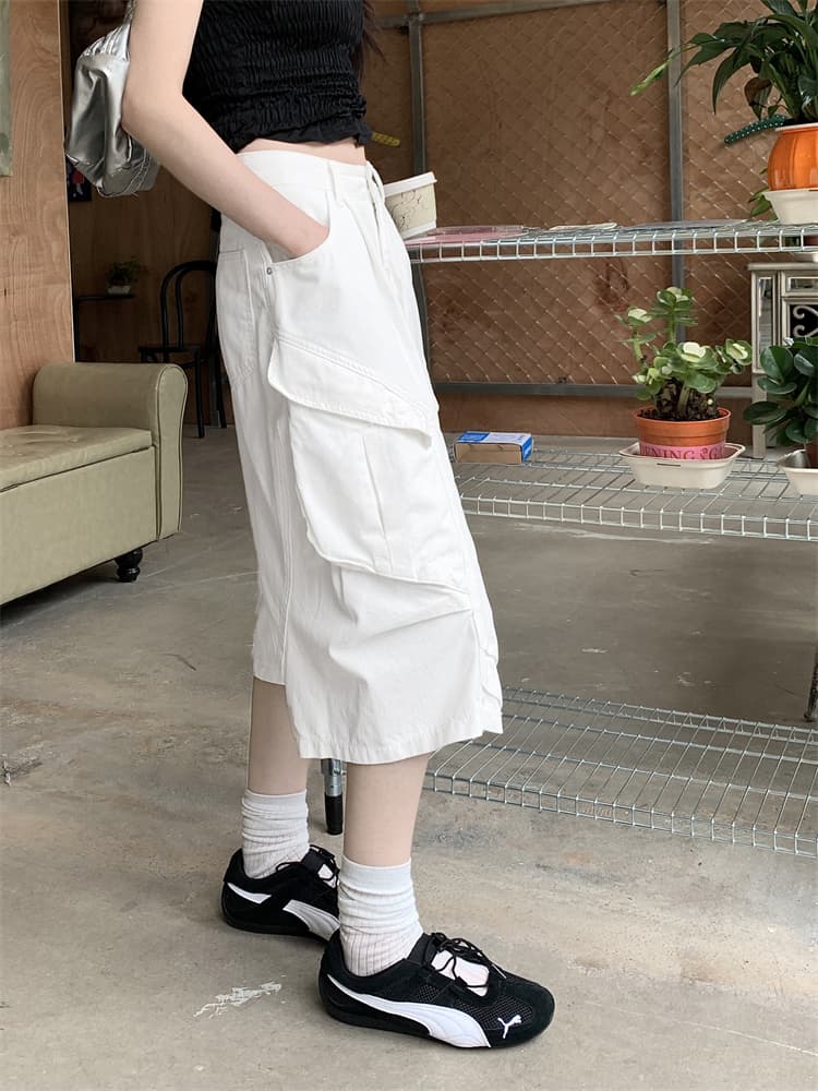 실사 아메리칸 높음 거리 빅 포켓 디자인 워크웨어 7 점 청바지 여성 하이웨이스트 루즈핏 스트레이트 넓은 다리 바지 상세 이미지 14