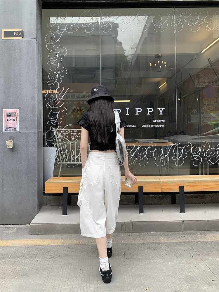 실사 아메리칸 높음 거리 빅 포켓 디자인 워크웨어 7 점 청바지 여성 하이웨이스트 루즈핏 스트레이트 넓은 다리 바지 상세 이미지 16