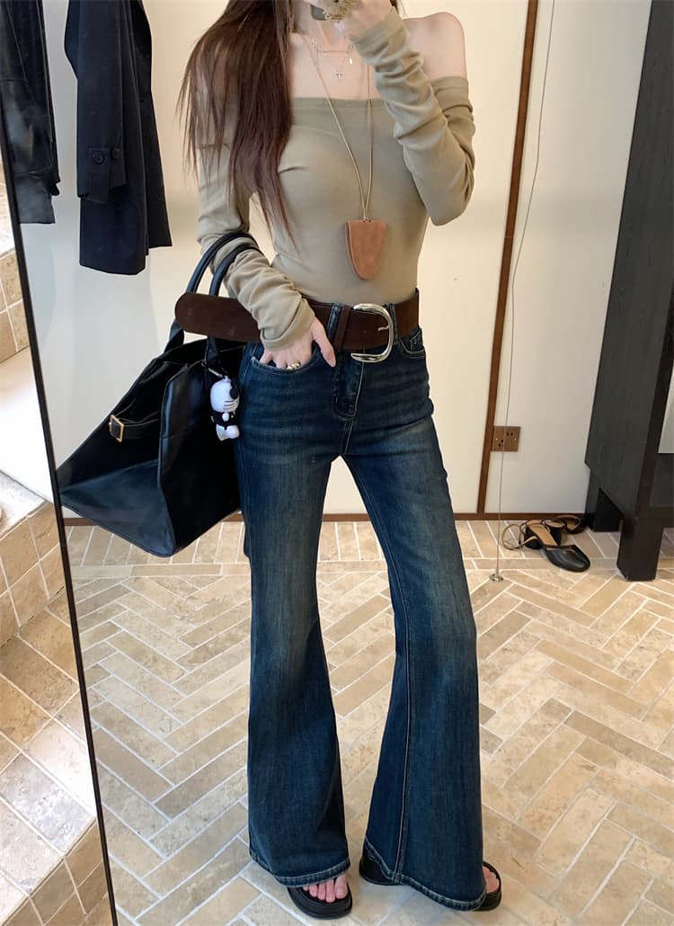 실사 아메리칸 핫걸 부츠컷 청바지 여성 한 부서 하이웨이스트 디자인 센스 레트로 몸매 가꾸기 나팔 긴 바지 가치가 없다. 허리 상세 이미지 18